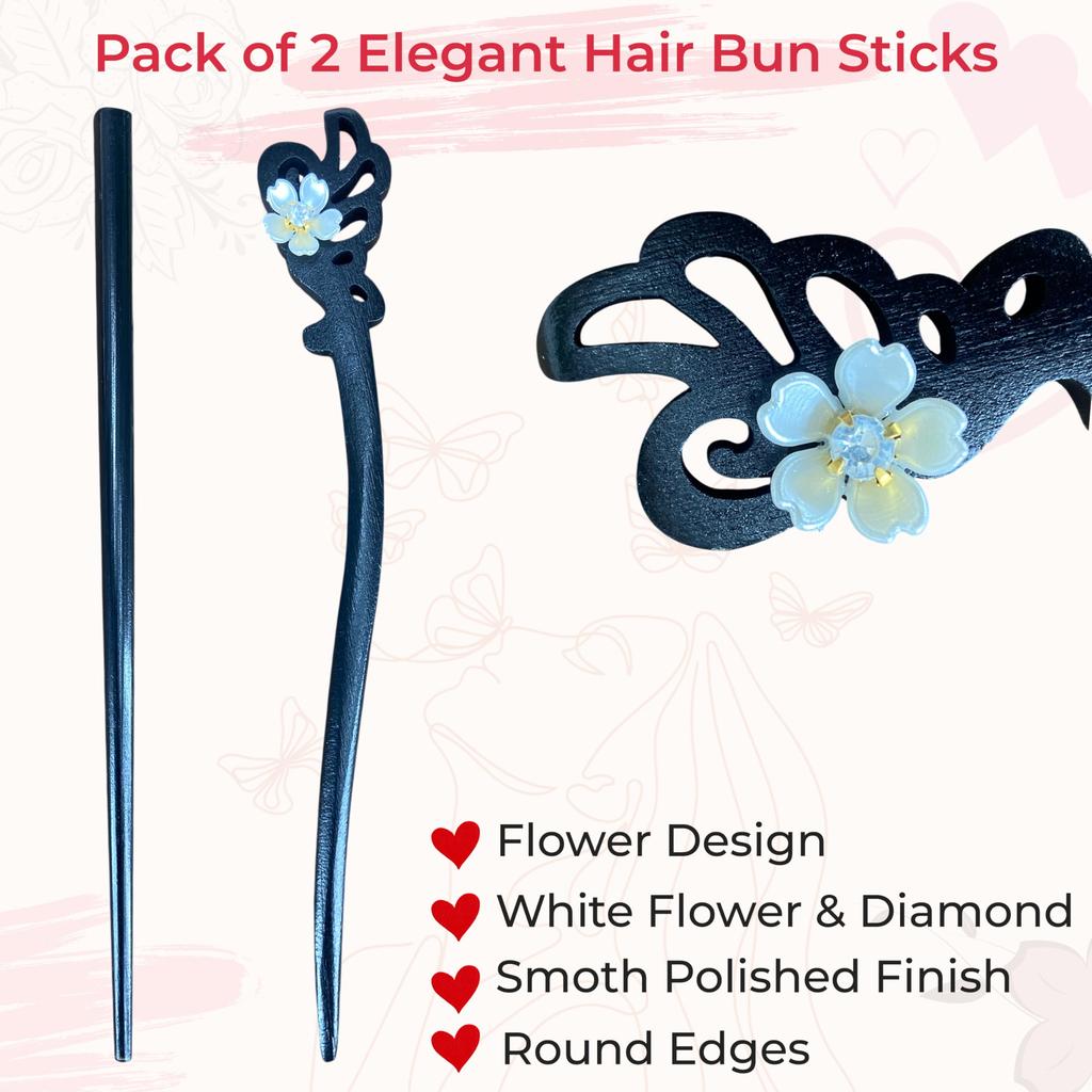 TEMPERIA (2pcs) Hair Bun Stick for Women & Girls | Chinese Juda Hair Accessories for Women for Party & Wedding | Elegant, Lightweight, Durable & Ea