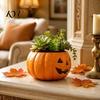 Decorative Pumpkin Container for Porch Patio Halloween Planter, Resin Jack-O-Lantern Flower Pot, Festive Ornament Entryway Plant Pot Succulents