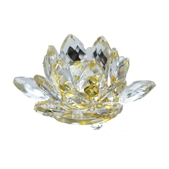 (pont du monde) Lotus Flower Crystal Good Luck Feng Shui Money Luck Good Luck Healing Decoration Interior Figurine (8cm Yellow)