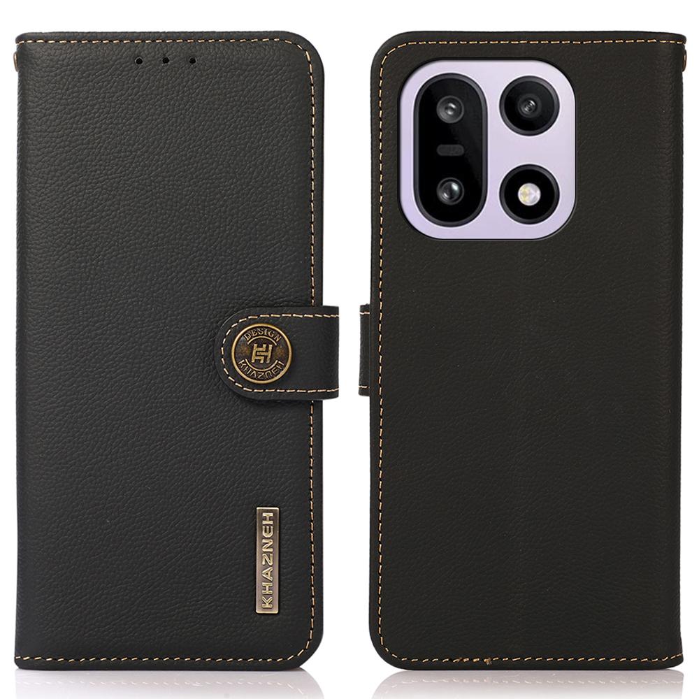KHAZNEH for OnePlus 15 5G Case Genuine Cow Leather RFID Blocking Wallet Phone Cover