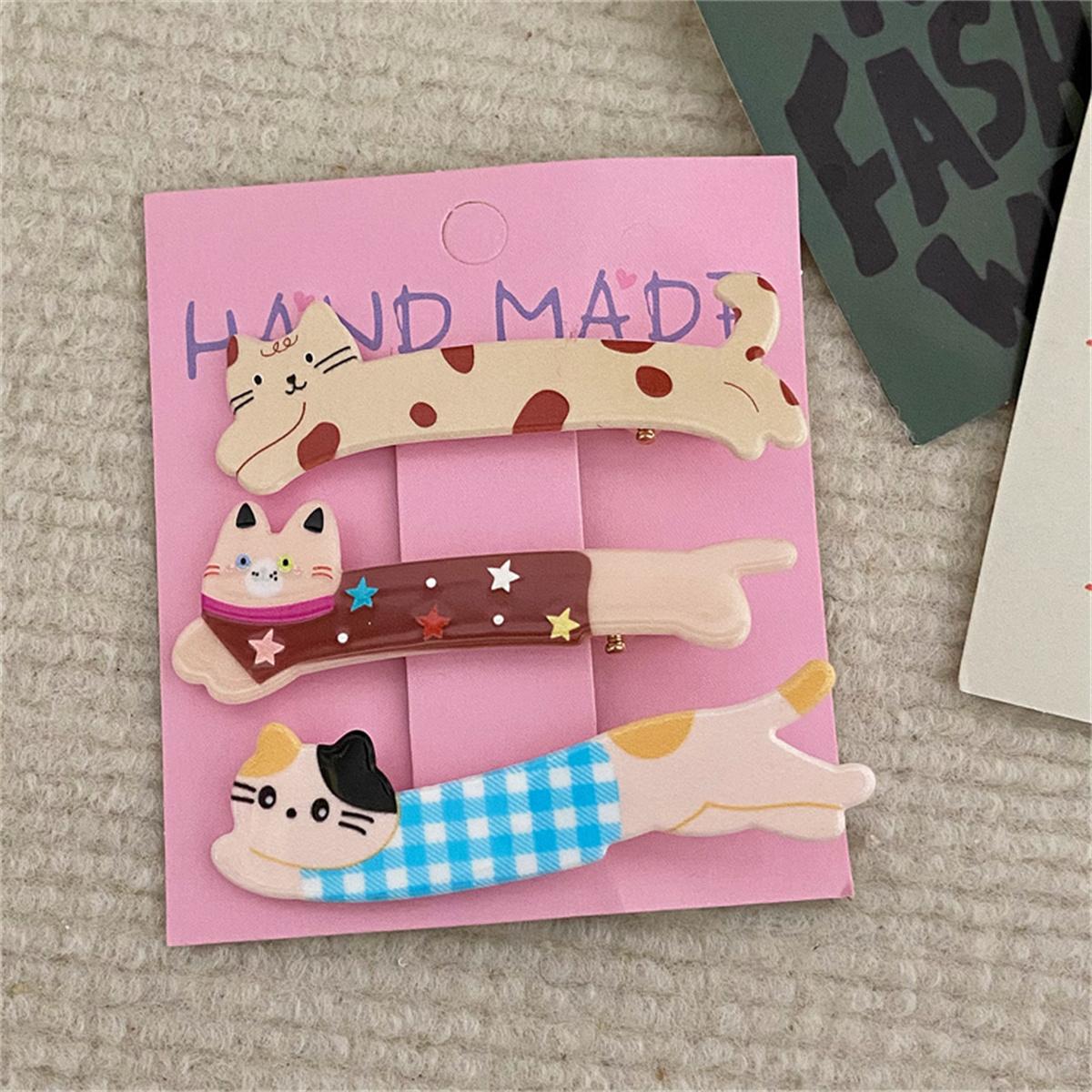 

3 шт./компл. заколки для волос в виде щенков и кошек, акриловые милые геометрические заколки для волос в виде животных, заколки для волос, женские аксессуары для волос