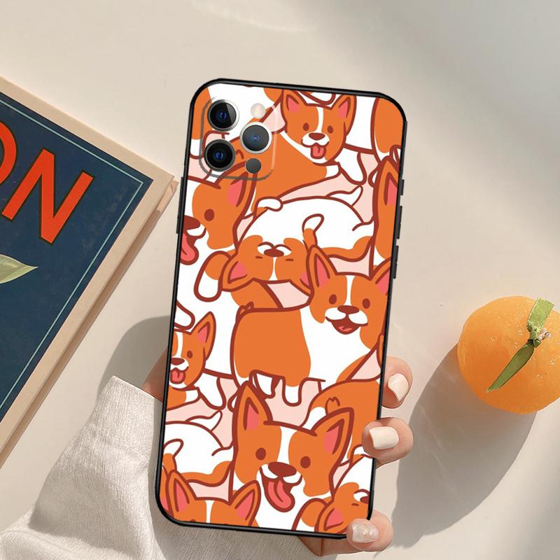 Cartoon Corgi Funda Case For iPhone 16 Pro Max 14 11 12 13 15 Pro Max Mini XR 16e 15 16 Plus Phone Cover