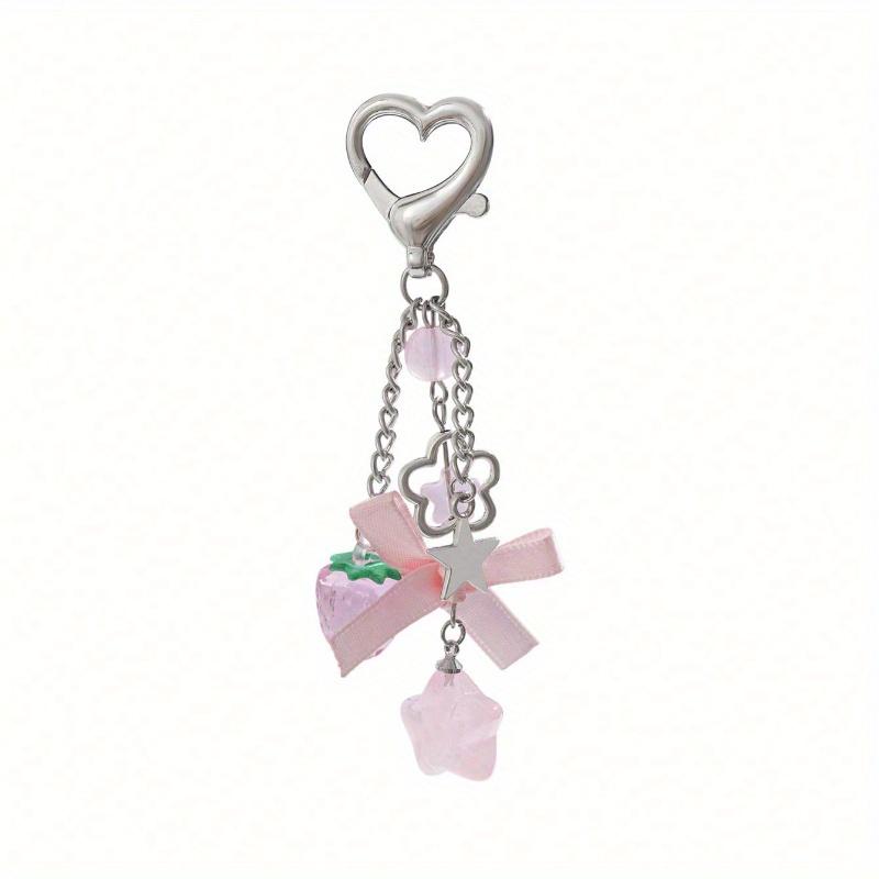 1pc Sweet & Cute Star Strawberry Bowknot & Tassel Pendant Keychain Suitable for Bags Mobile Phones Friends As Gifts Keychain Charms Keychain