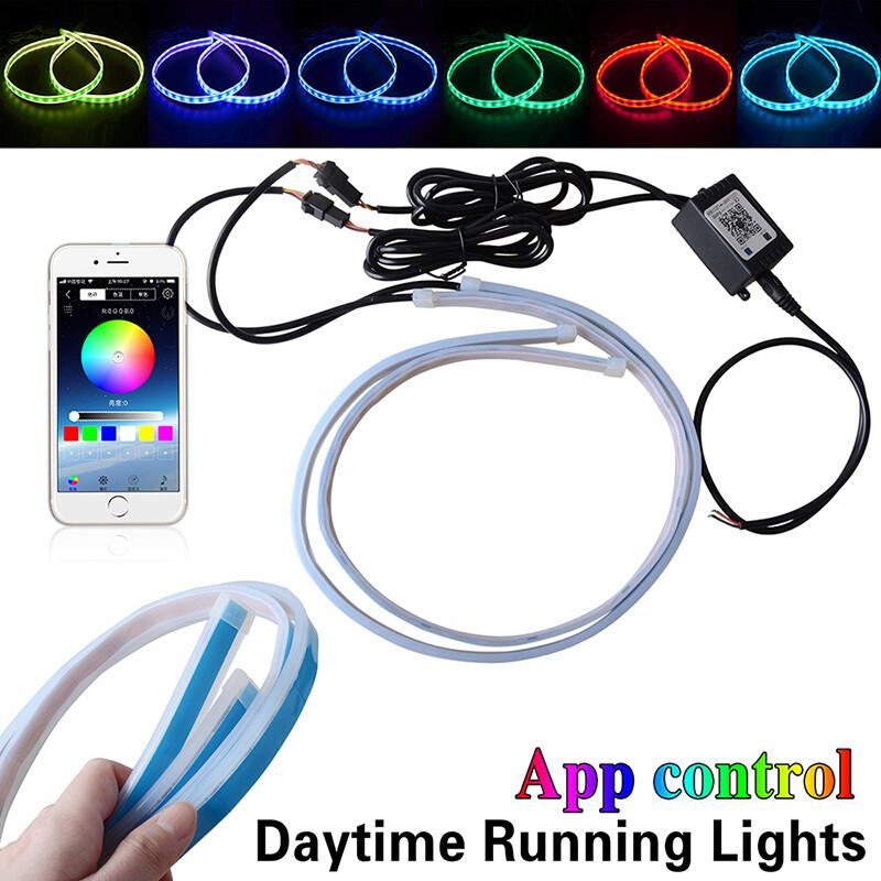 2X RGB 60cm Car Flexible Tube LED Strip Daytime Runnning DRL Light Headlight