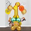 27-teiliges Set für den 1. Geburtstag, Ballondekorationen, Tierdesigns für Mädchen und Jungen, Geburtstagsdekorationen, Löwe, Tiger, Kuh, Giraffe und Affe.