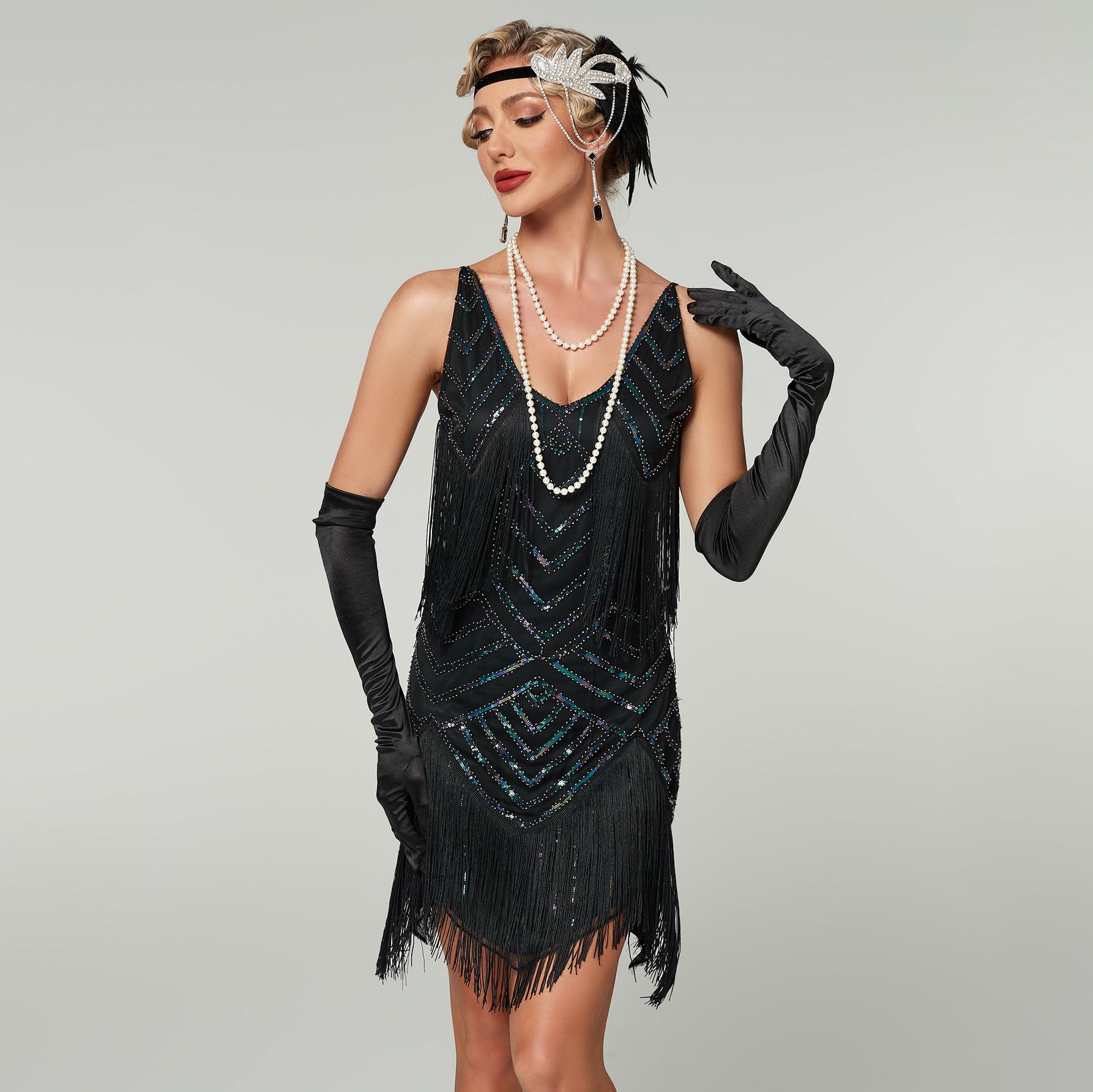 

Платье в стиле флэппер Roaring 20s Большого размера, Отличное женское, Мини, Короткое, Гэтсби, С бахромой, Блестками, Биссером, Женское, Мини, С бахромой, Декорация, Платья XS чёрный
