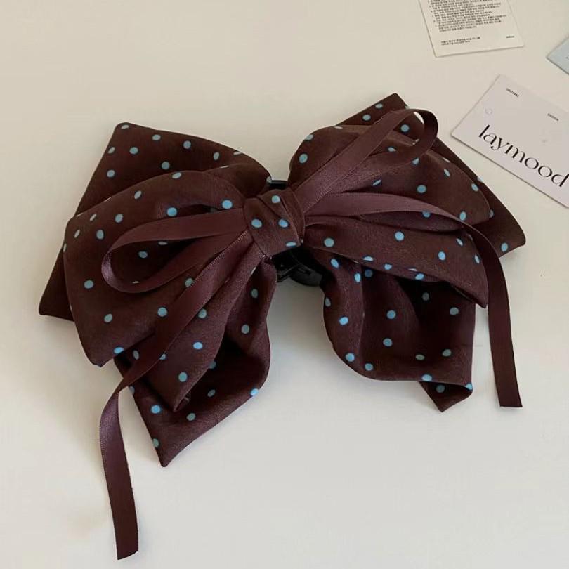 Women s Retro French Polka Dot Bow Hair Clip - Satin Ribbon Claw Clip, Versatile High-End Hair Accessory