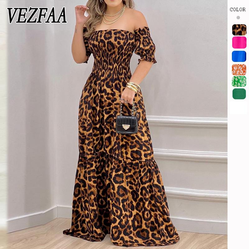 

VEZFAA женские модные летние весенние повседневные платья с коротким рукавом на одно плечо и высокой талией