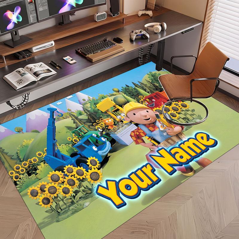 Custom Name Text Crystal Velvet Rug,Bob the Builder Soft Plush Decorative Non Slip Floor Carpet