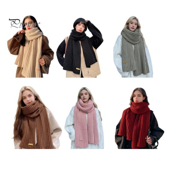 Solid Color Wrap Women Scarf Thickened Warm Autumn Winter Versatile Comfortable Knitting Long Fashion Accessory
