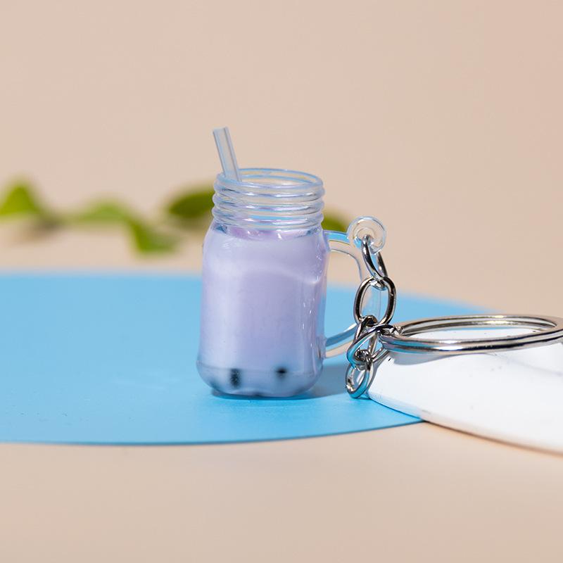 Simulation Milk Tea Cup Keychain Creative Bag Pendant Small Gift for Tea Shops Couple Family Keychain Pendant