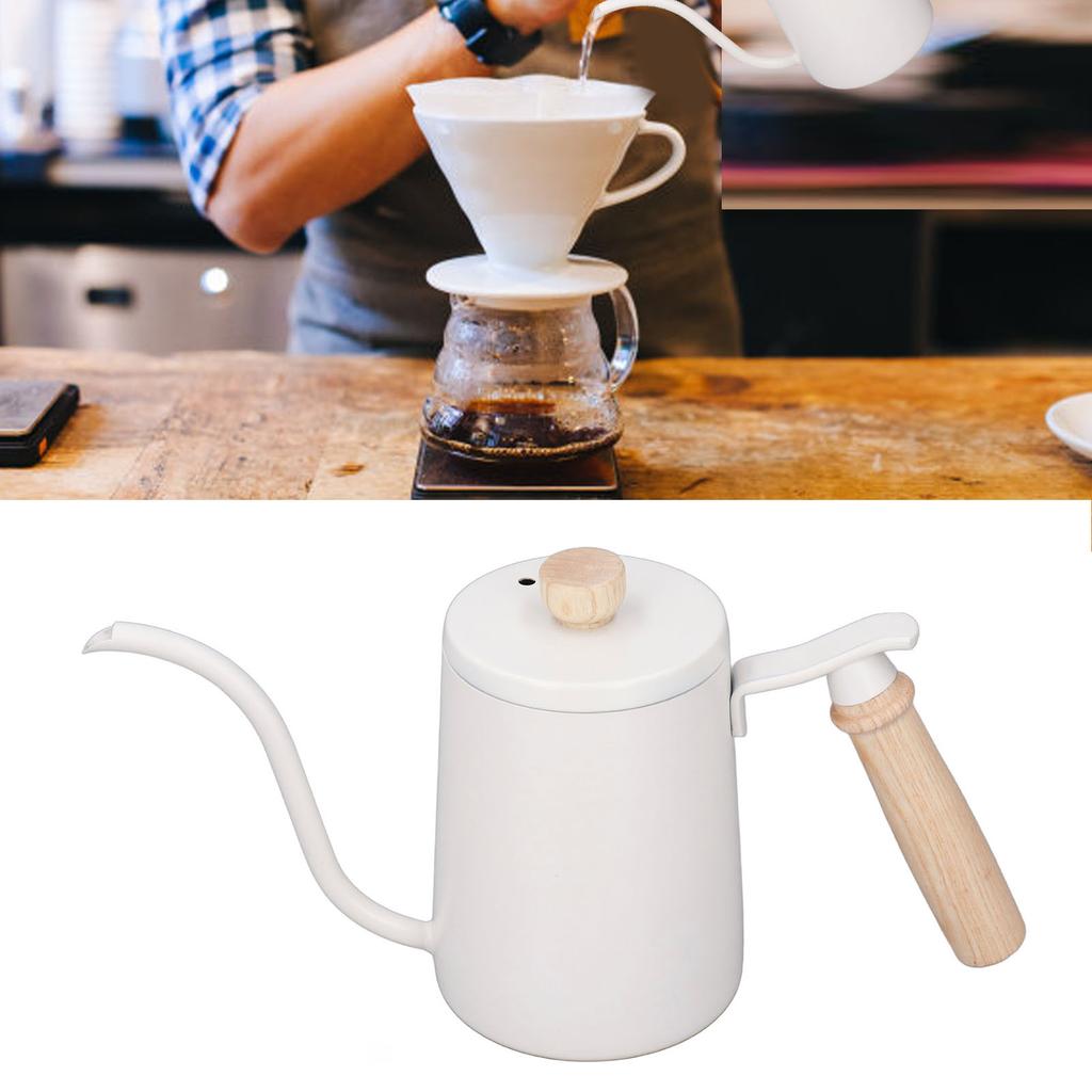 Coffee Pour Over Kettle 600ml Gooseneck Vent Hole Wooden Handle Food Grade Stainless Steel Ergonomic Gooseneck Kettle
