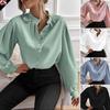 Shirt Women's Hot Style Half Open Collar Solid Color Loose Long Sleeve Elegant Temperament