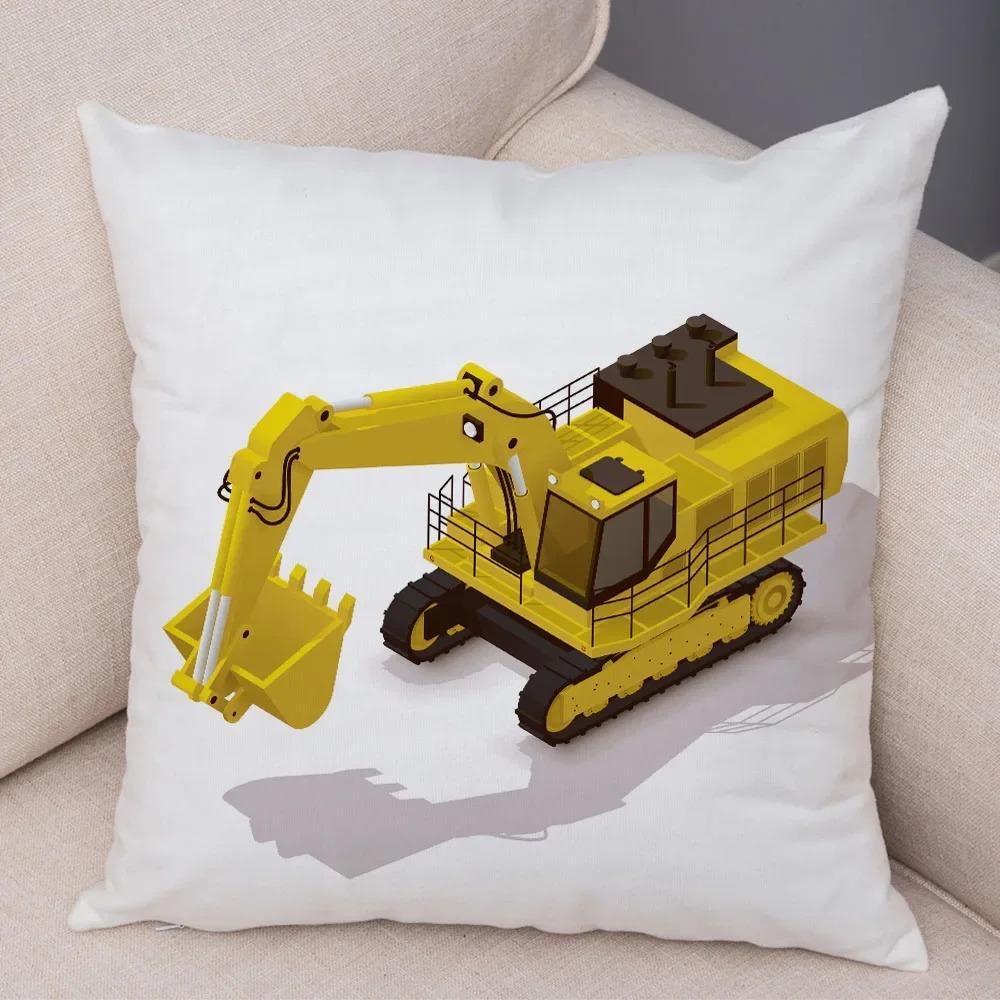 Cartoon Excavator Bulldozer Pillowcase Car Ornaments Office Living Room Sofa Home Pillowcase