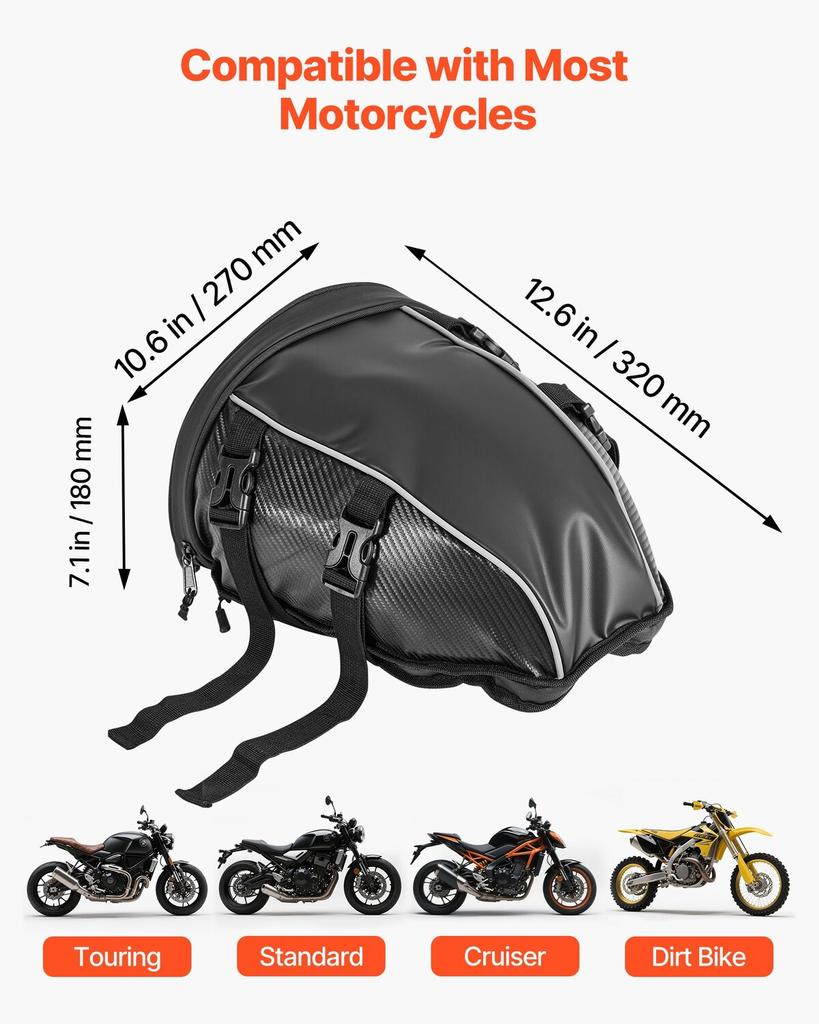 Motorcycle Tail Bag, 10 L Motorcycle Rear Seat Bag with Waterproof Rain Cover, Outdoor Sports Motorbike Luggage Storage Trunk Rack Backpack Handbag