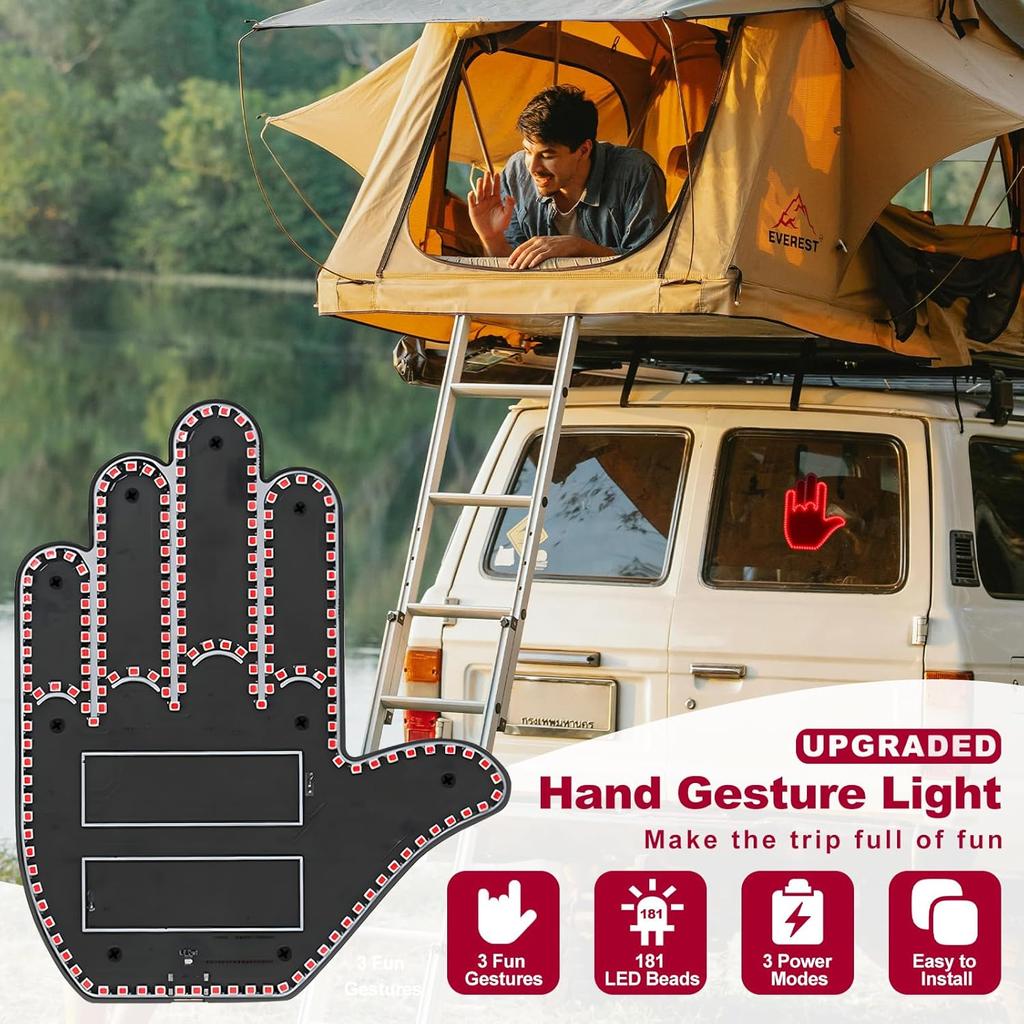 Middle Finger Car Light - Glogesture Hand Light For Car,Light Up Middle Finger For Cars Window, Led Hand Gesture With Remote,Road Rage Hand Led Sign,