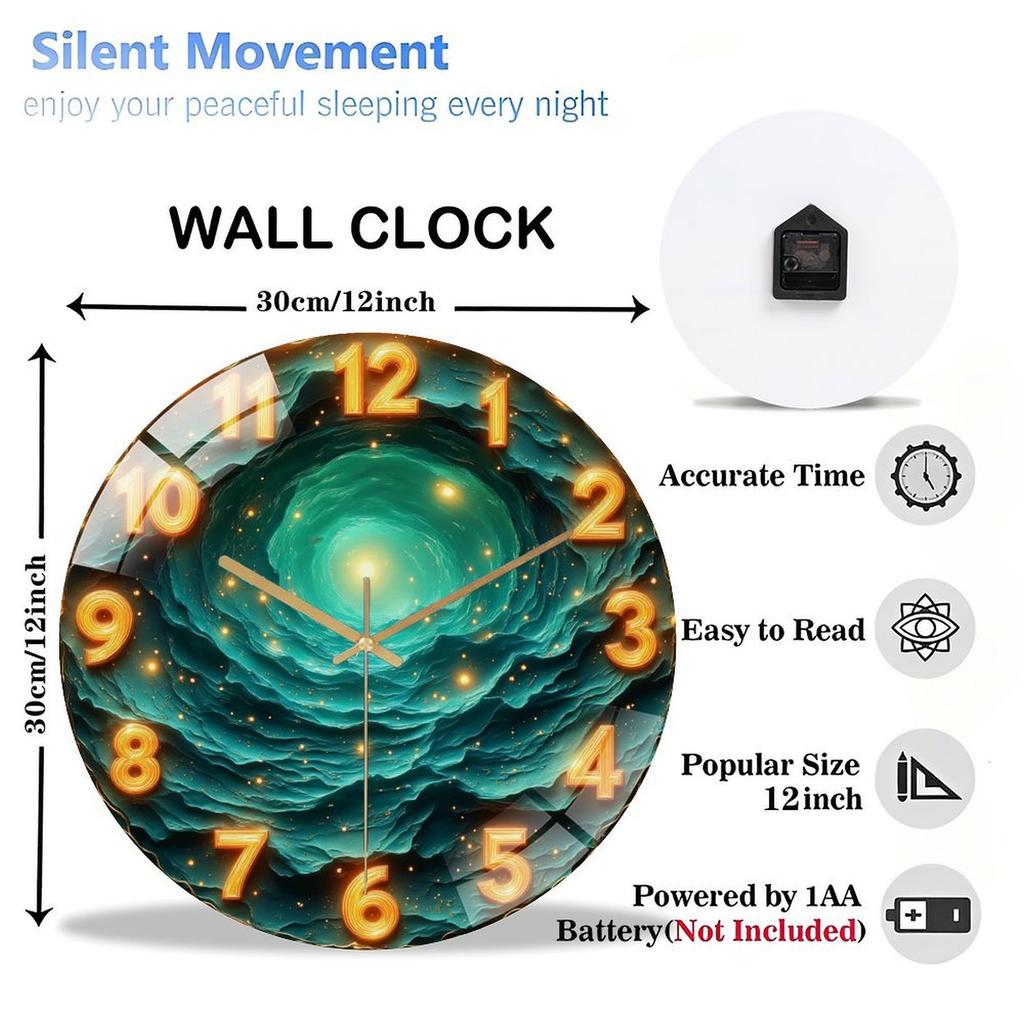 30cm Round Glass Clock Custom Logo Printing Silent Movement Contemporary Wall Clock