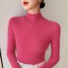 Women's Black Wool Semi-High Neck Base Layer Sweater - Soft, Comfortable, Slimming Fit for Autumn/Winter.