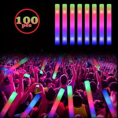 Glow Stick Sponge Bar LED Colorful Flashing Light Stick for Cheer Support Neon Party Event Light Up Wand for Night Activities