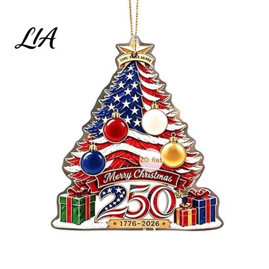Retro Style Xmas Tree Hangings 250th Anniversary Christmas Ornament, 2D Acrylic Hanging Decoration, 1776-2026 Commemorative Pendants 250 Years