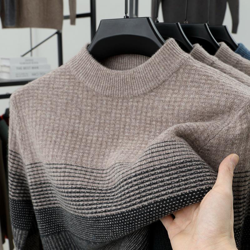 Men s 100% Wool Gradient Round Neck Sweater - 2025 Autumn/Winter Collection 185 серый