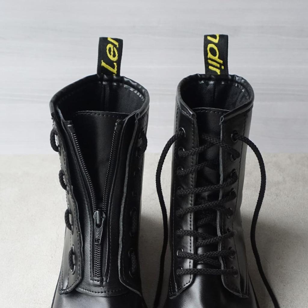 Belle & Sofa AZIPP Lace-Up Boots, Size M, Black, 8-Eye Zipper, Full Pair, Military Boots, Airsoft, Motorcycle Boots, Made in Japan