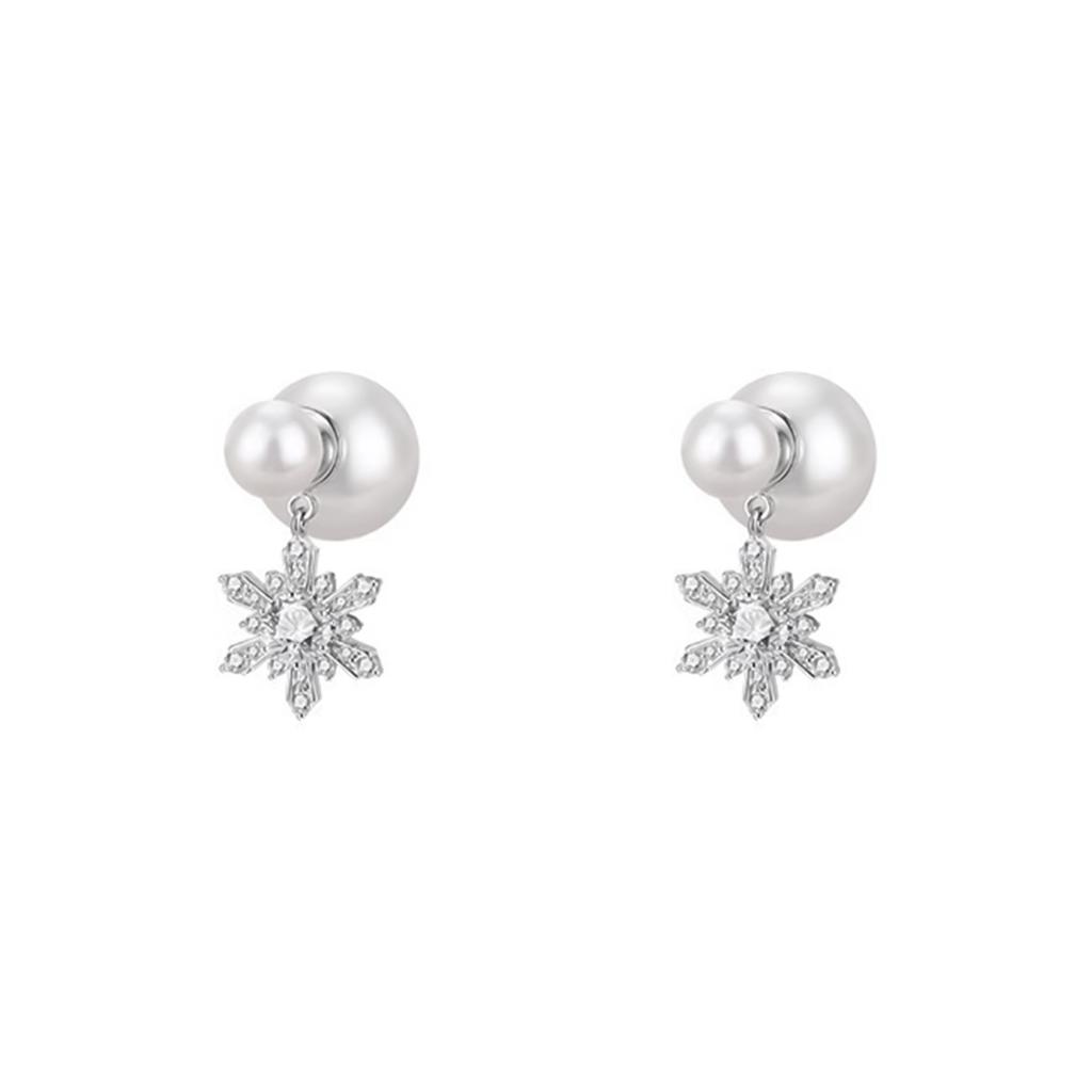 Christmas Snowflake Pearl Earrings Elegant Pearl & Rhinestone Earrings Gift for Birthdays and Festivals