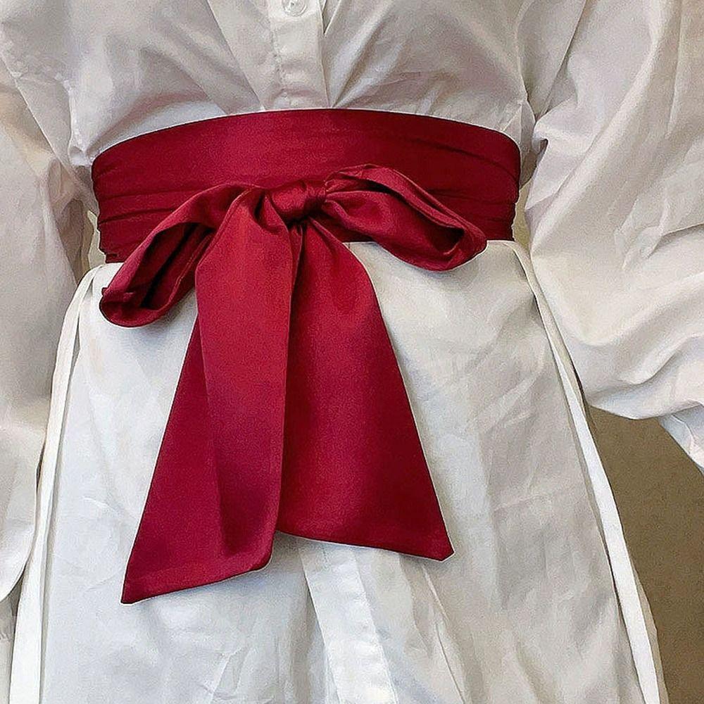 Wide Bow Corset Waist Belt Satin Silk Lace Up Waistband Strap  For Women Lady Girl Bridal