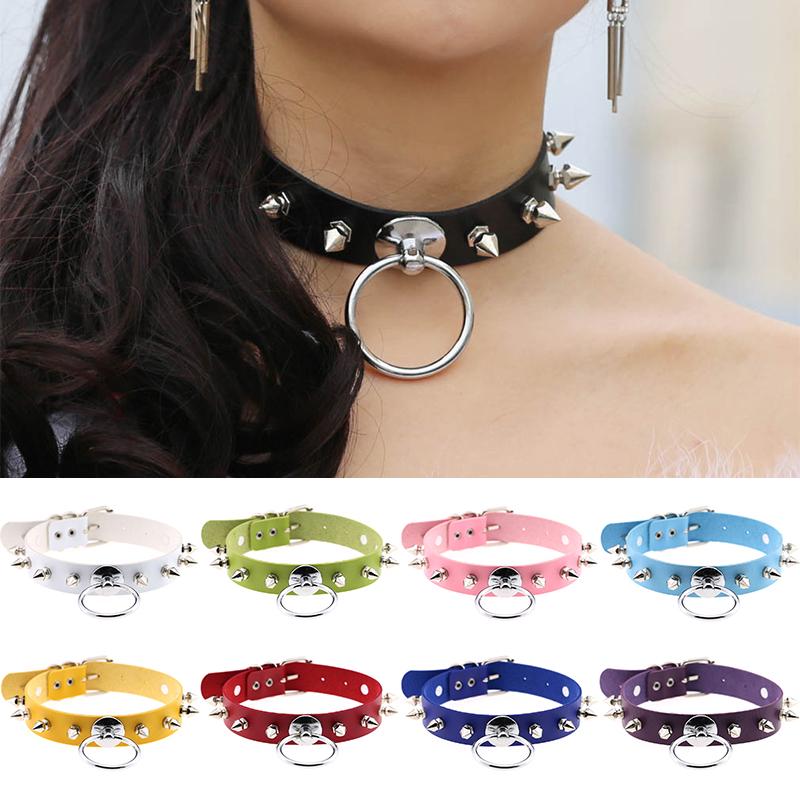 Collana Choker Donna In Pelle Nera – Stile Punk Con Rivetto, Girocollo, Gioiello In Lega - Foto 3