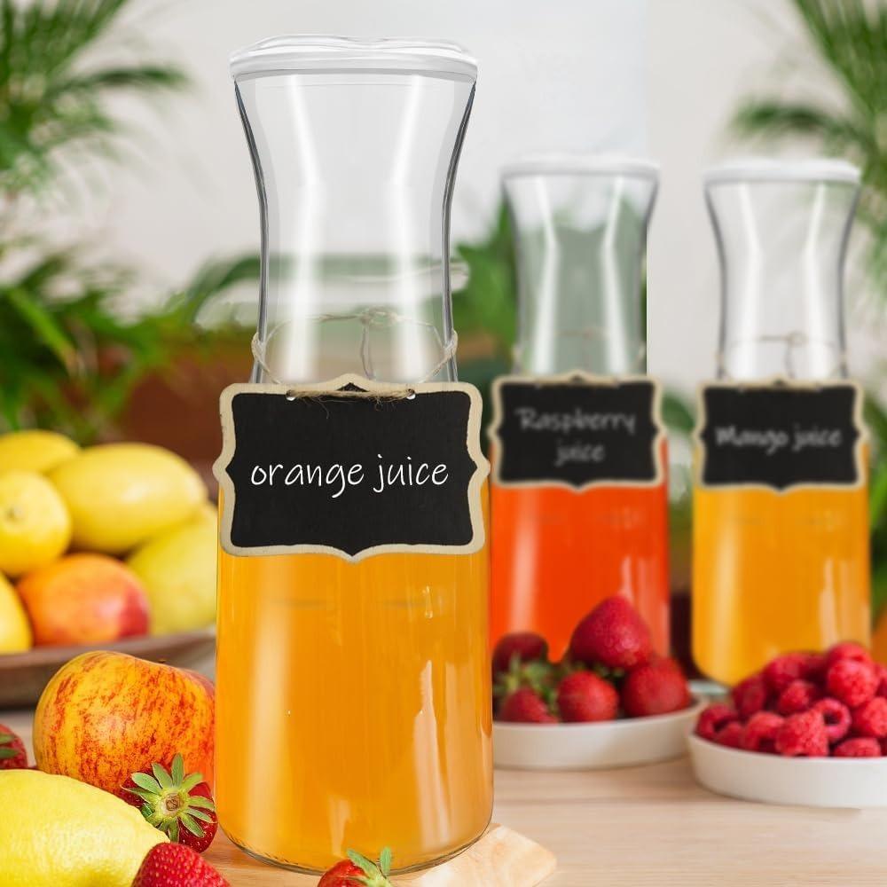 2 Piece 1000 ML Glass Carafe with Lid Wide Mouth Milk Bottle Cold Water Jug Dinning Table
