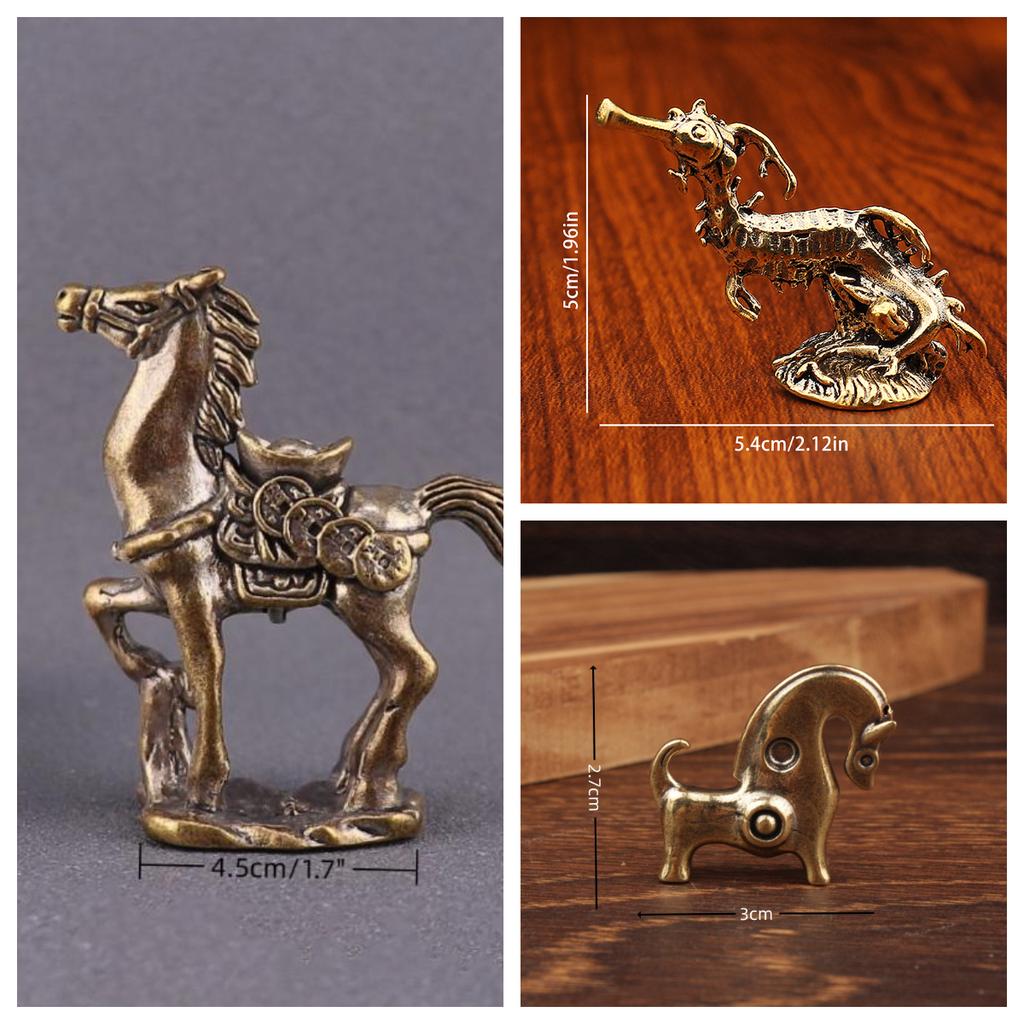 1PCS Creative Brass Horse And Monkey Cute Statue Key Chain Pendant Home Office Desktop Ornaments Funny Toys