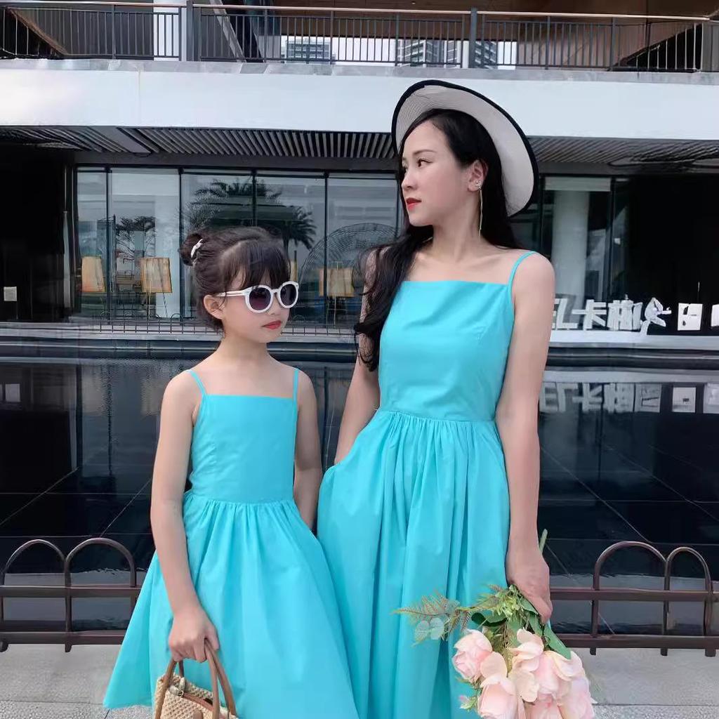 2024 Summer Mother-Daughter Backless Spaghetti Strap Beach Dress
