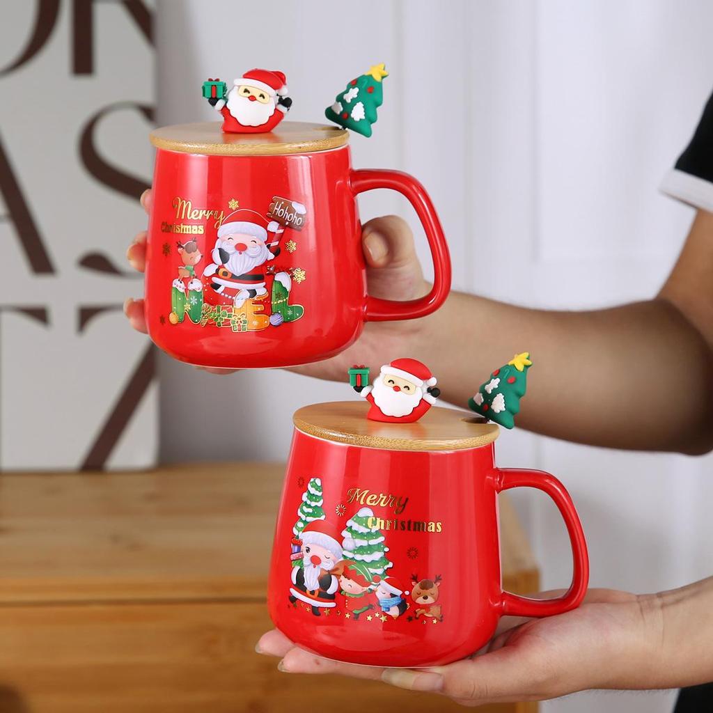 Weihnachts-Keramiktasse Geschenkset mit Deckel - Niedliche Tasse mit großer Kapazität