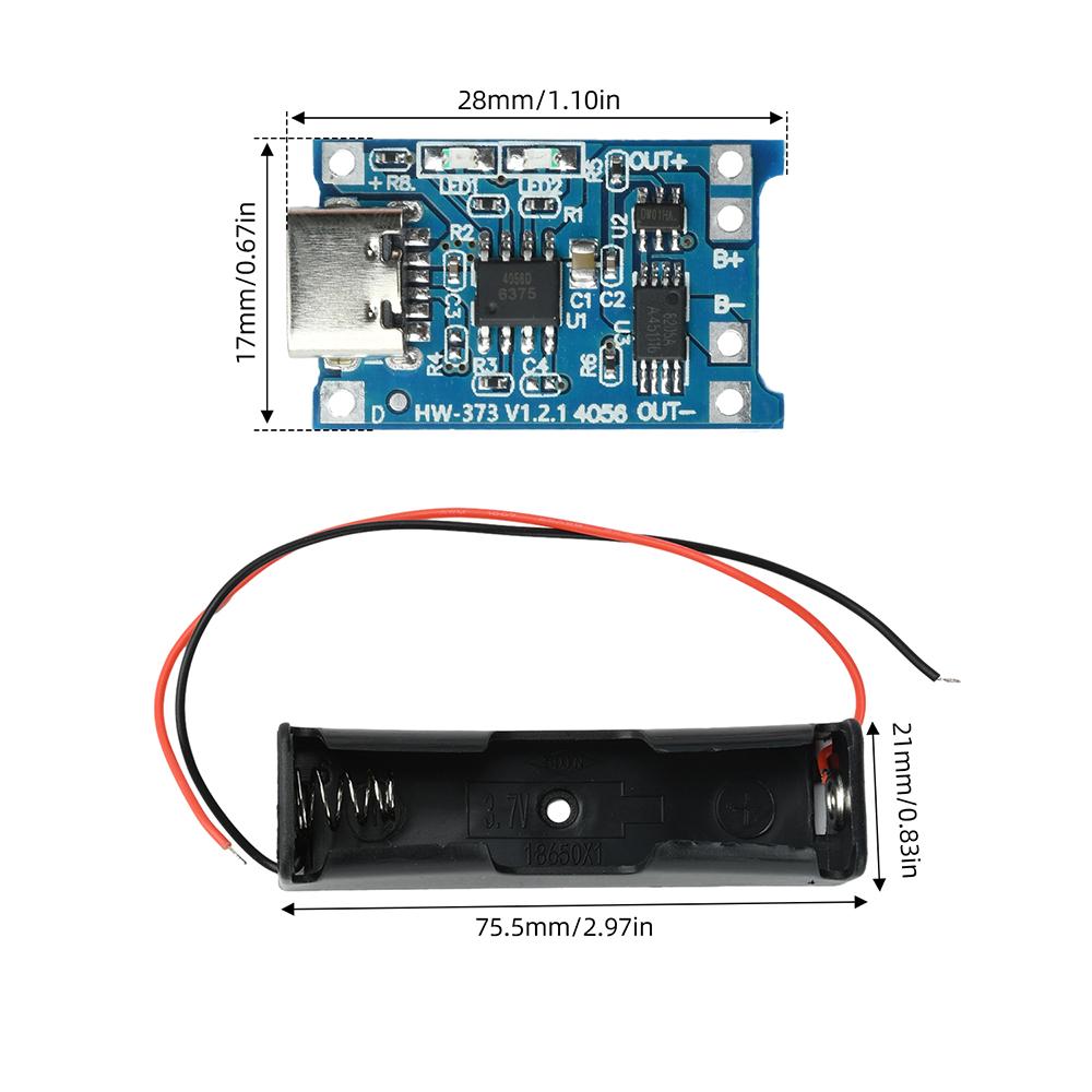 18650 Lithium Ion Battery Charging Board Type‑C 5V 1A TC4056 Module With Indicator Light And Battery Holder