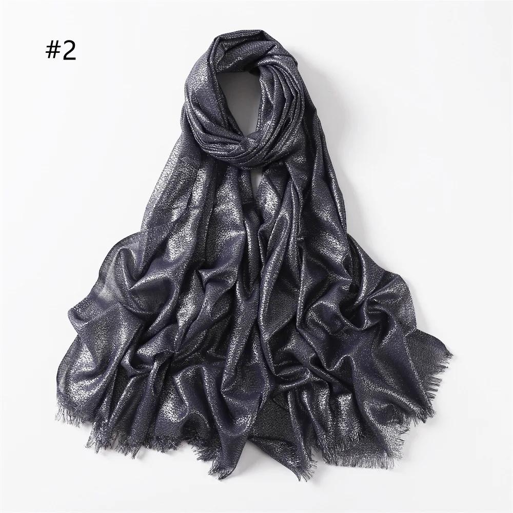 New Fashion Glitter Hijab Cotton Scarf Wraps Autumn Headscarf Shawls Muslim Scarf For Women Shimmer Fringe Scarves Instant Hijab