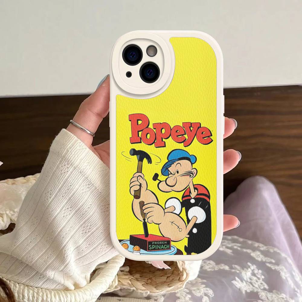 Cartoon Animation P-PopeyeS Retro Phone Case For IPhone 16 15 14 11 12 13 Pro Max Plus Back Leather Shell