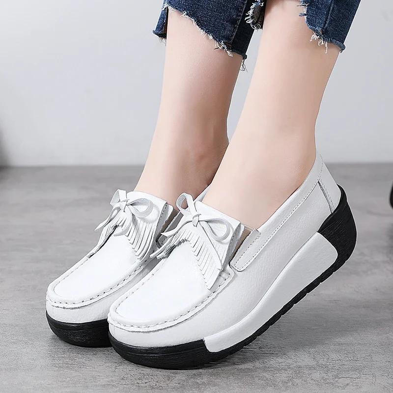 Leichte Mode Dicke Sohle Plateau Schuhe Damen Echtes Leder Hohe Qualität Keilabsatz Schuhe Damen Weich Rutschfest Mutter Schuhe