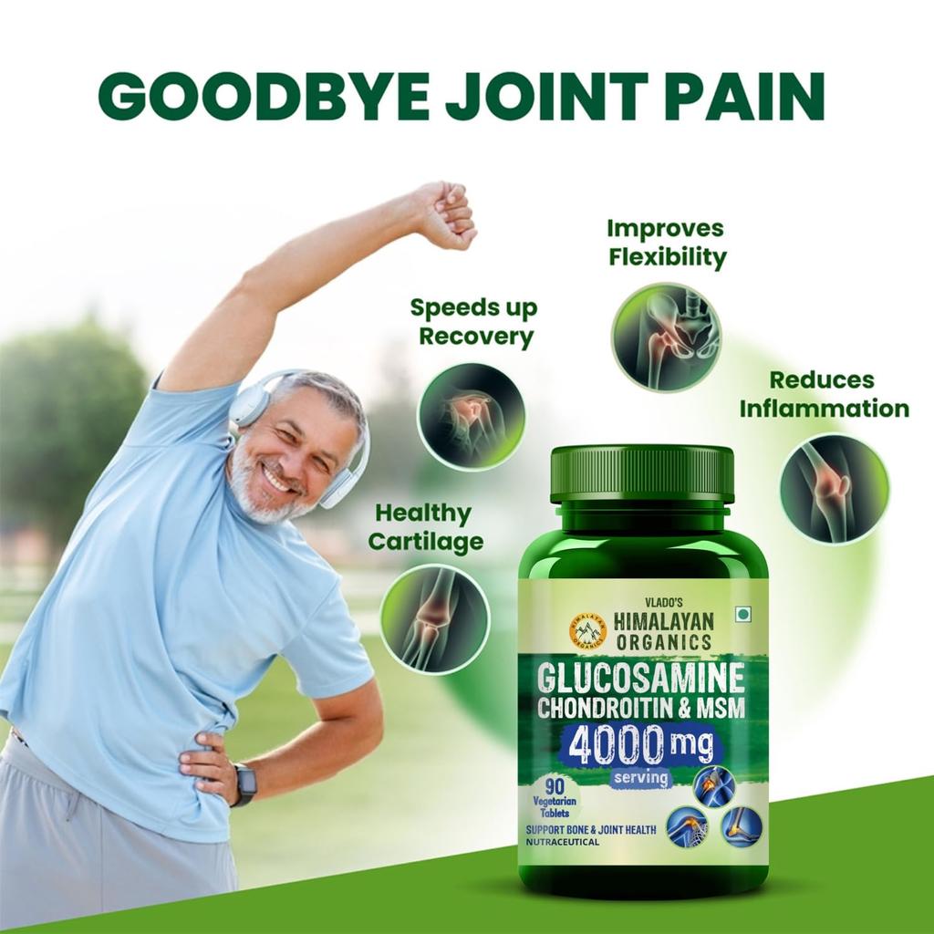 Vlado’s Himalayan Organics Glucosamine Chondroitin MSM Tablets 90 Veg For Joint Mobility & Flexibility