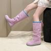 Women's Winter Long Boots Violet Long Tube Boots Women Shoes Retro Style Round Toe Versatile with Plush High Tube Knight Boots