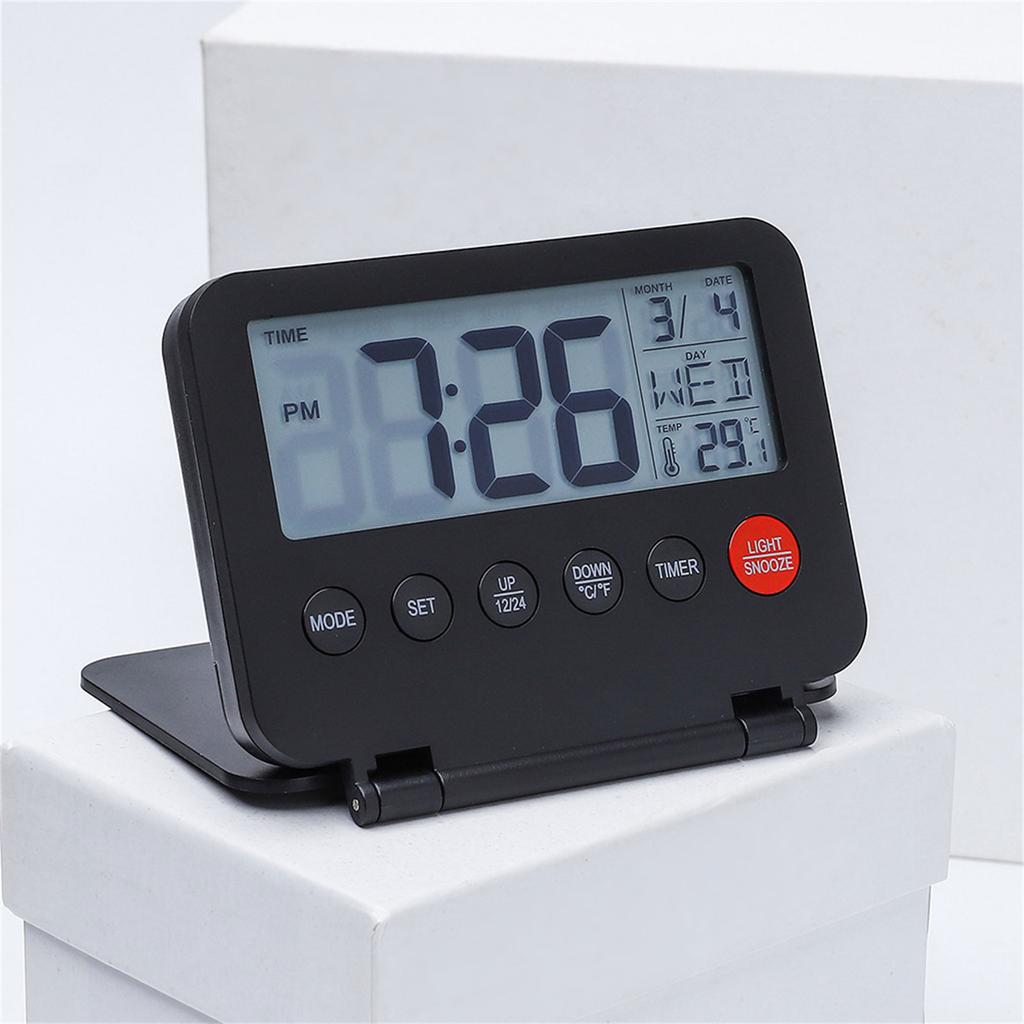 Travel Small Digital Alarm Clock Large LCD Display Front Button with Date Temperature Snooze Backlight Battery Operated