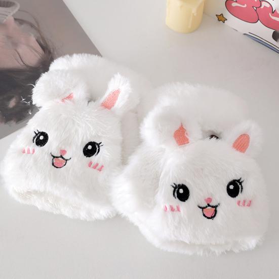 1 Pair Women Plush Rabbit Fingerless Gloves Warm Thick Winter Convertible Flip Top Cartoon Bunny Gloves Outdoor Cold Weather Half Finger Mittens