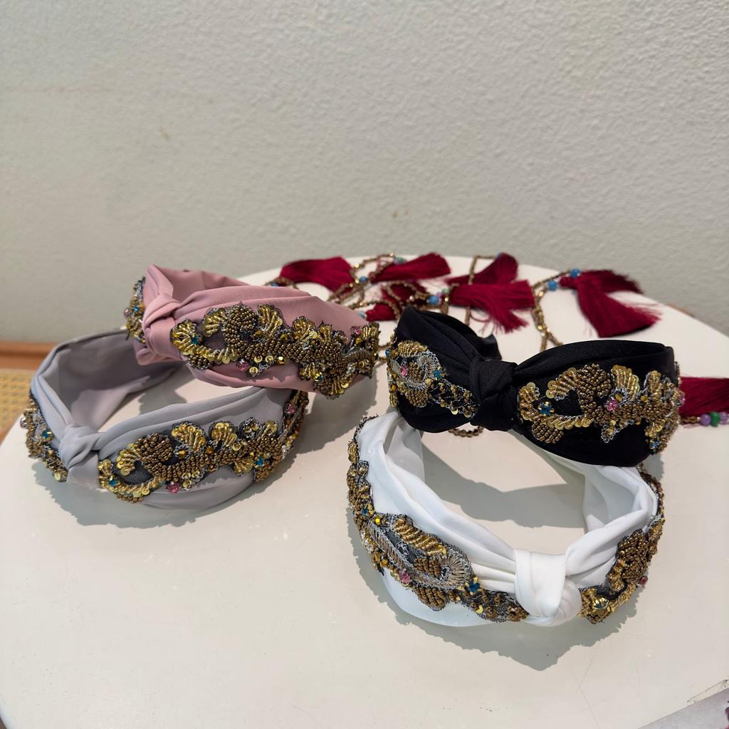 Ew Luxus Böhmische Haaraccessoires Stirnband Rosa Kristall Schleife Barock Haarband Mitte Kopfschmuck Für Frauen Hochzeit