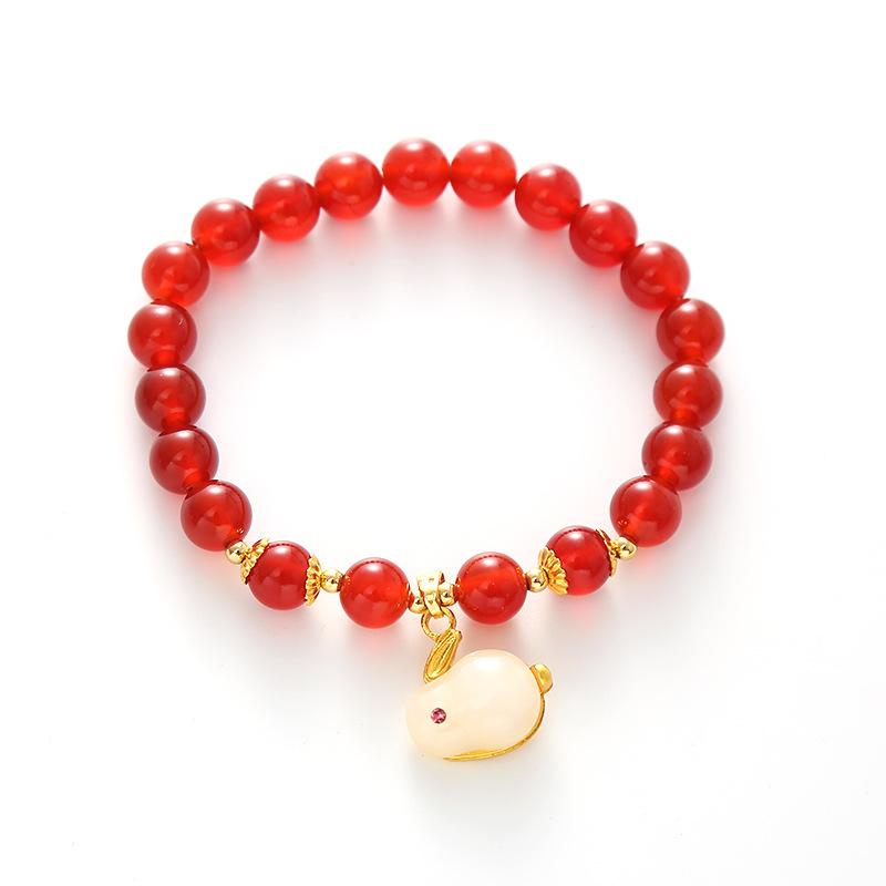 Natural agate rabbit braceletfashion women daily jewelry gift красный