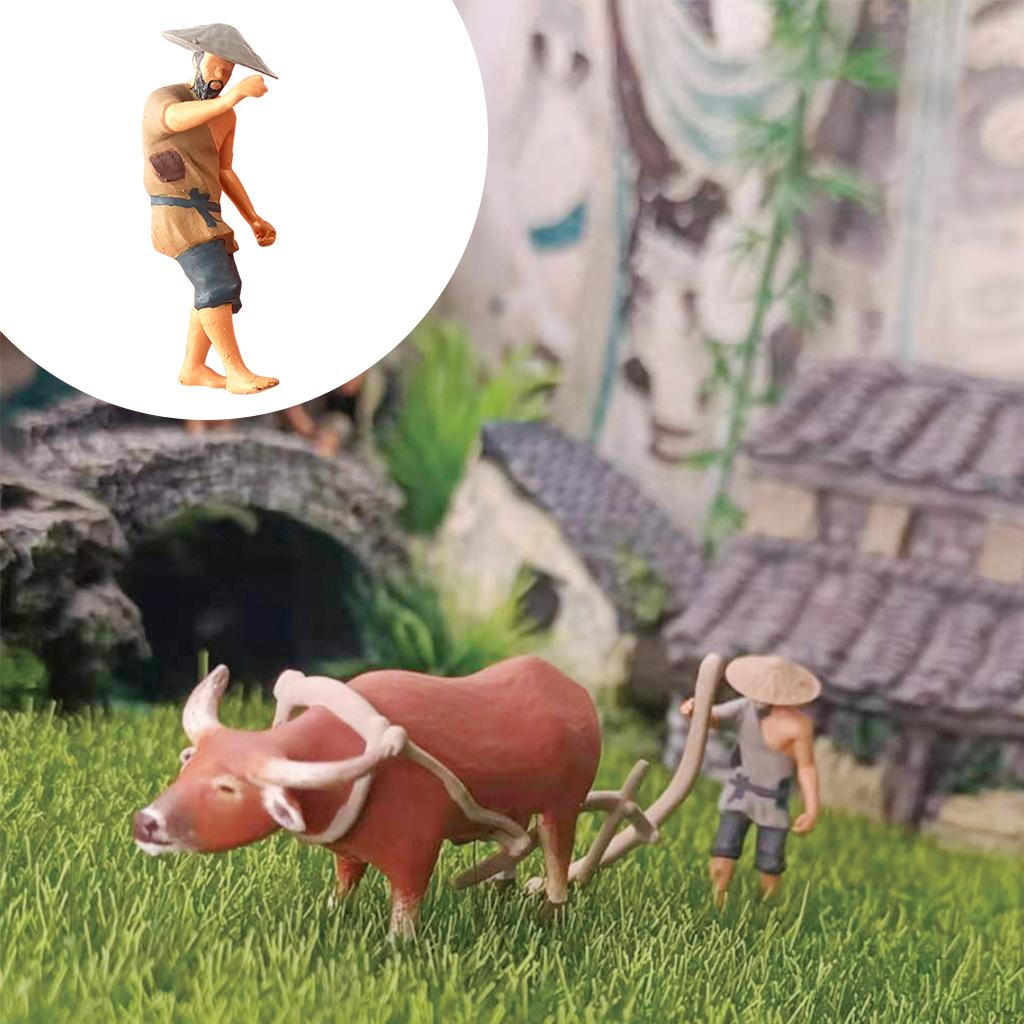 1:64 Painted Chinese Ancient Figures Scene Model Micro Landscape Kits Decoration Children Toy Arable Land Yellow