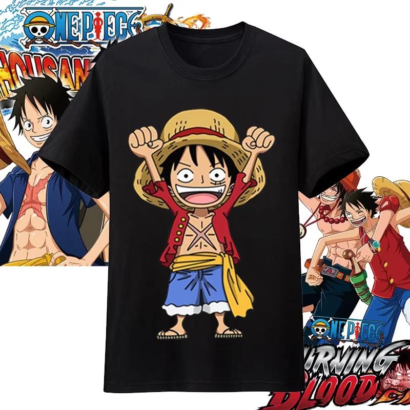 One Piece Anime Character Printing Oversized Cotton Tshirt Men and Women Comfortable Y2K Childrens Clothing Summer Tshirt