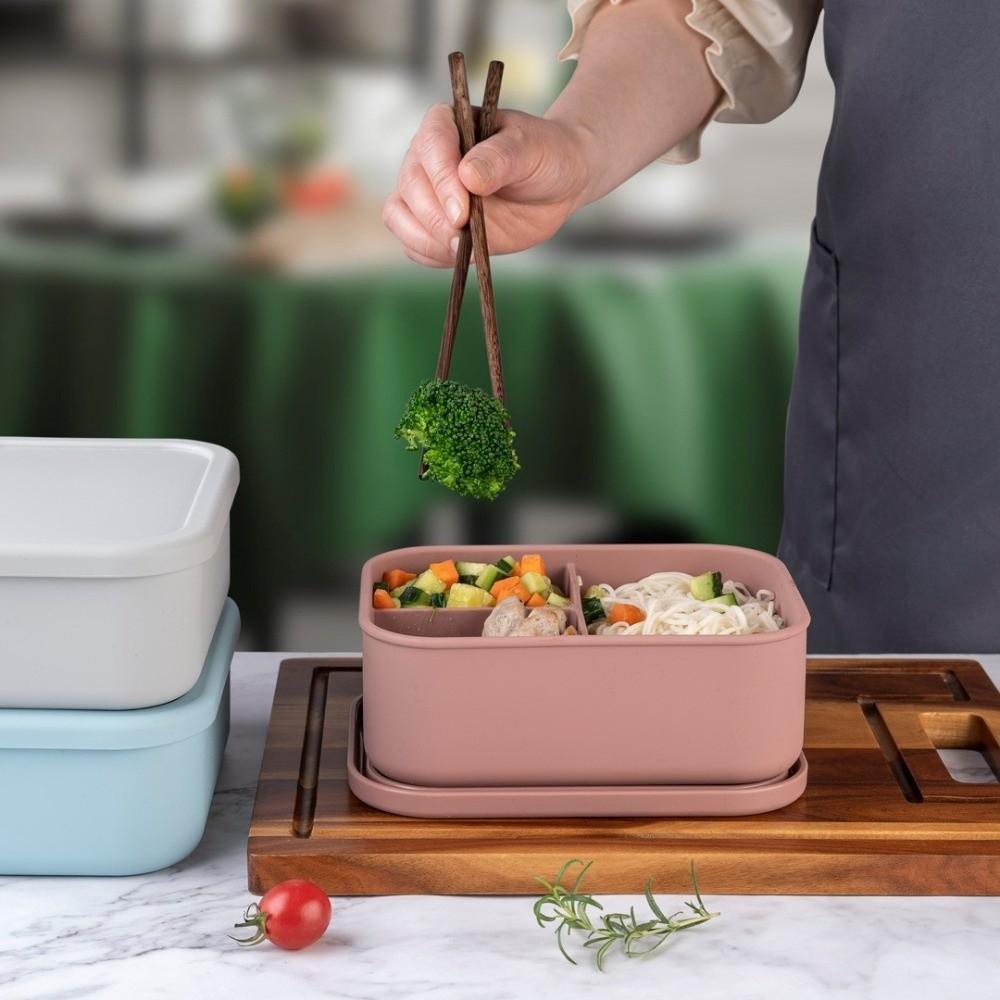 700/1300ml 3 Gird Lunch Box Silicone Divided Microwave Oven Lunch Box Leakproof BPA Free Food Container Office Worker