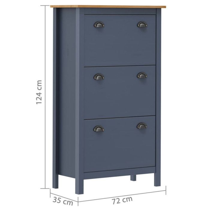 Armoire à chaussures - VIDAXL - Hill Range - Bois massif - 3 portes - Gris 72x35x124 cm