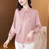 New Chinese Embroidered Casual Chiffon Top Women's Long-sleeved Autumn Mom Fake Two-piece Shirt