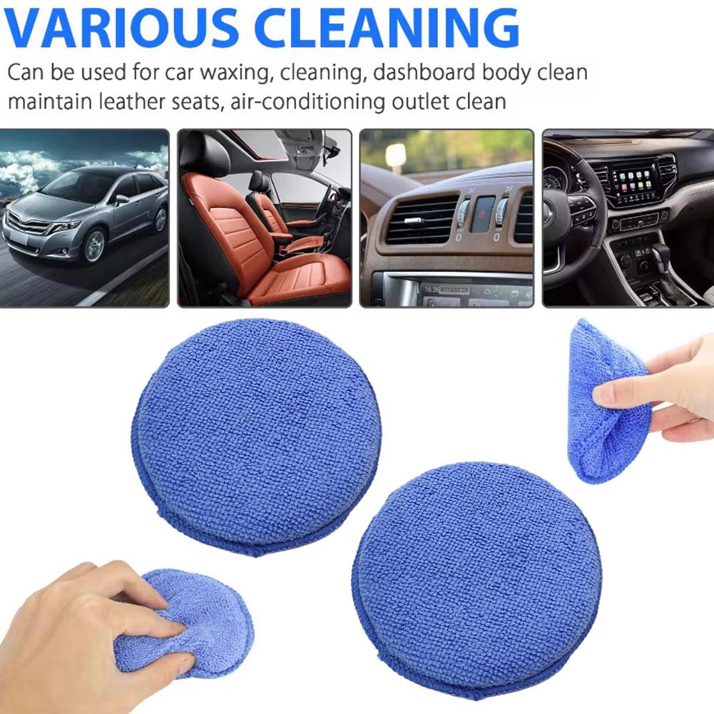 2Pcs Car Waxing Polish Sponges Round Pocket Microfiber Applicator Pads Foam Sponge for Auto Cleaning Washing Detailing Care