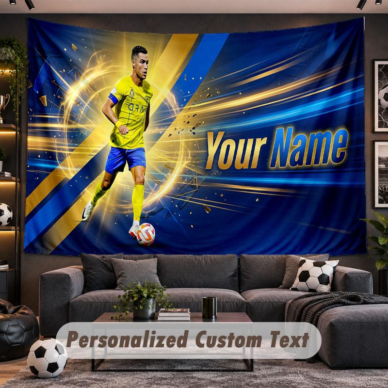 Wandtapijt met aangepaste naam Cristiano Ronaldo patroon Gepersonaliseerde bedrukte stof Wanddecoratie